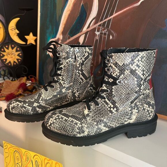 Salt + Umber Sustainable Eco Chic Snakeskin Combat Boots 39/8.5 - Picture 2 of 16